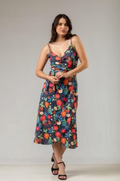 Φόρεμα floral midi δετό