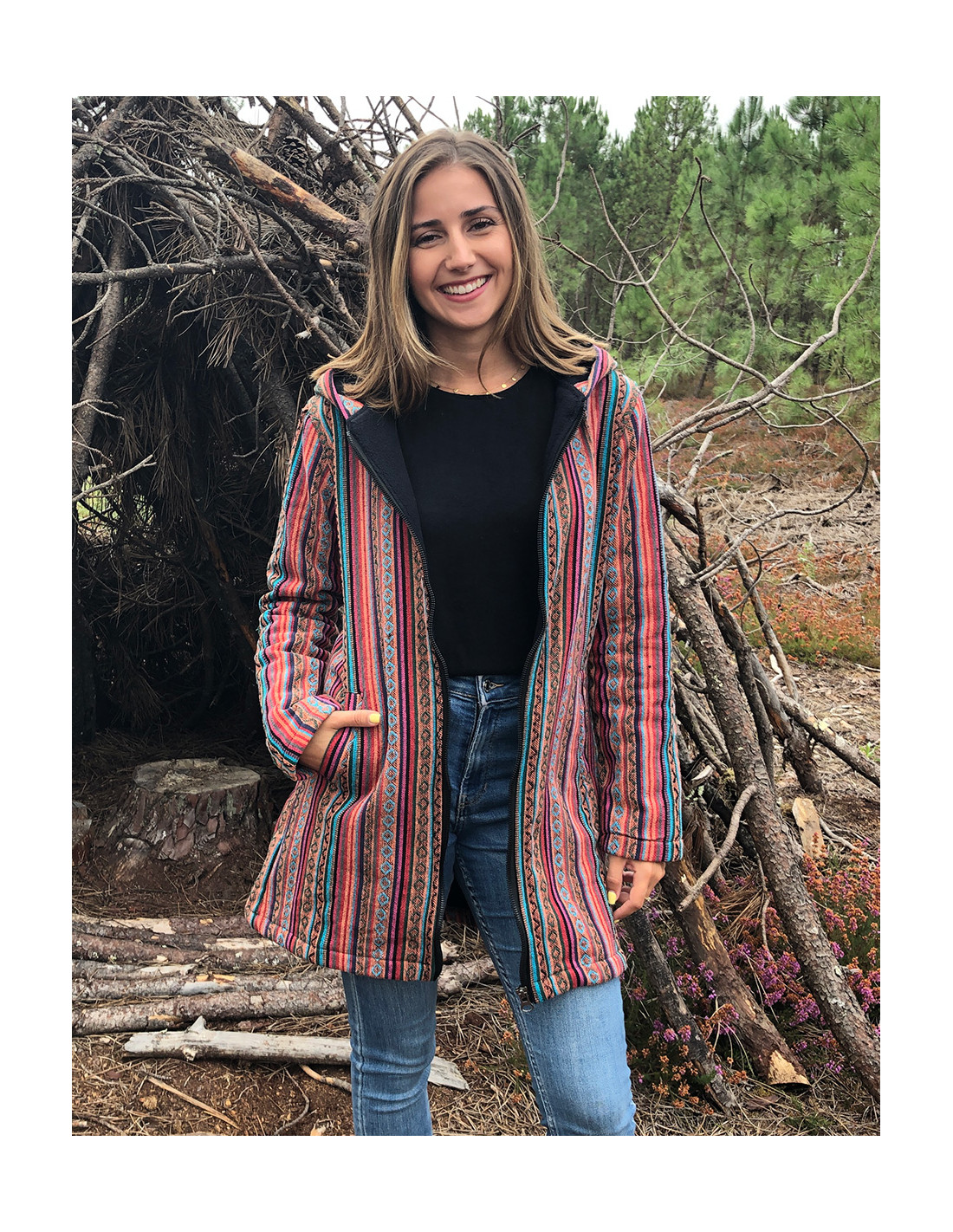 Μπουφάν μακρύ υφαντό "Inca spirit jacket" No1
